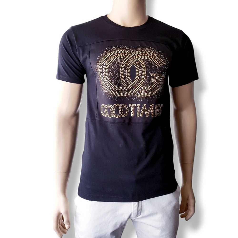 Victorious Studded, Embellished Black & Gold "Good Times" T-shirt